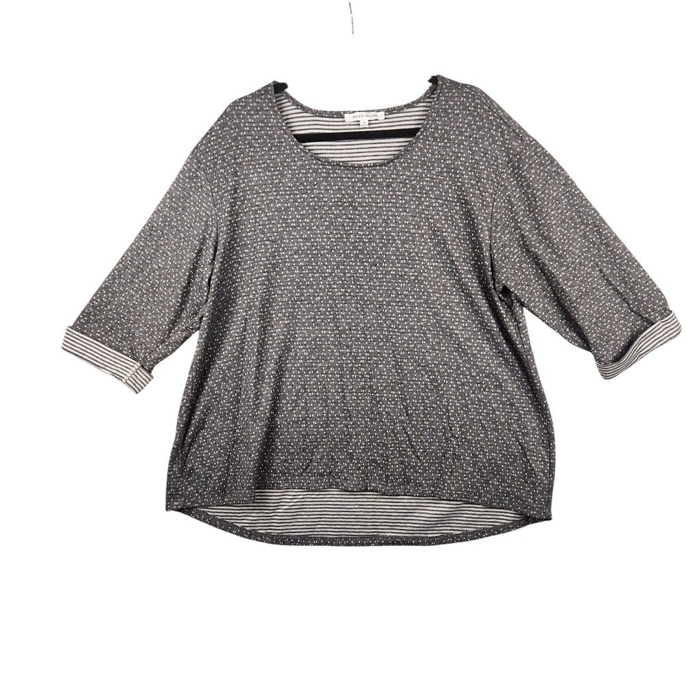 Rose + Olive Top Womens 2X Heather Gray Spotted Speckled 3/4 Sleeve Hi Lo Hem...